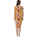 Flower Orange Pattern Floral Long Sleeve V-Neck Bodycon Dress  View4