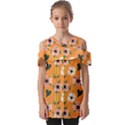 Flower Orange Pattern Floral Fold Over Open Sleeve Top View1