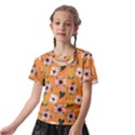 Flower Orange Pattern Floral Kids  Front Cut Tee View2