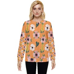 Flower Orange Pattern Floral Hidden Pocket Sweatshirt