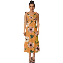 Flower Orange Pattern Floral Tie-strap Tiered Midi Chiffon Dress by Dutashop