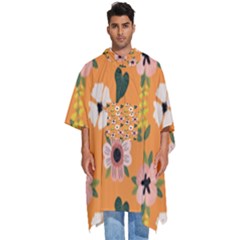 Flower Orange Pattern Floral Men s Hooded Rain Ponchos by Dutashop