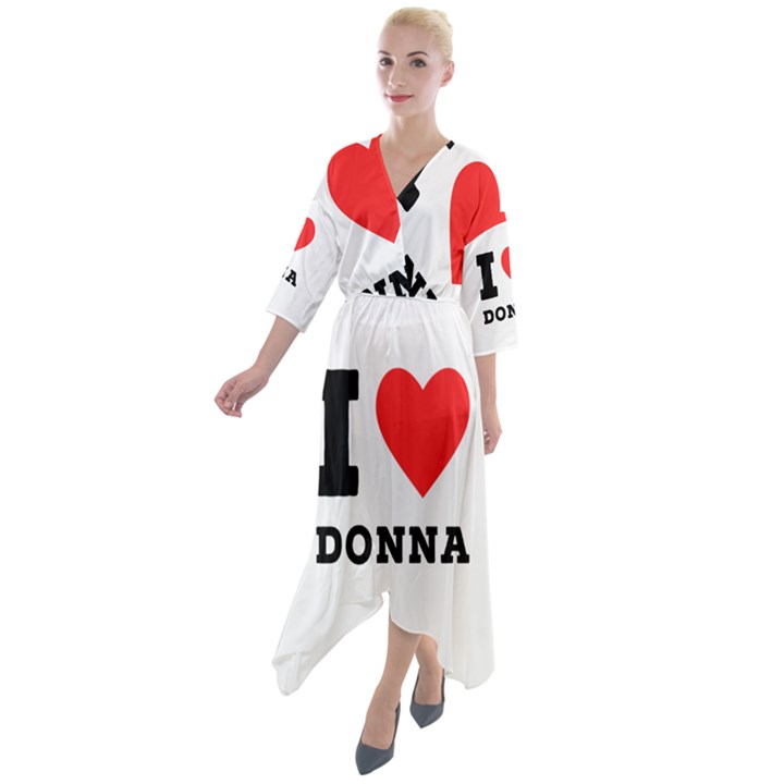 i love donna Quarter Sleeve Wrap Front Maxi Dress