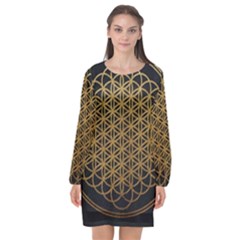 Horizon Sempiternal Bring Abstract Pattern Long Sleeve Chiffon Shift Dress 