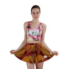 Watercolor Leaves Leaf Orange Mini Skirt