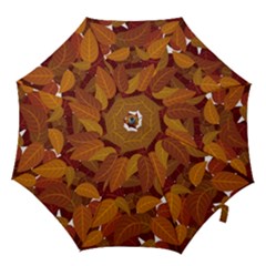 Watercolor Leaves Leaf Orange Hook Handle Umbrellas (large)