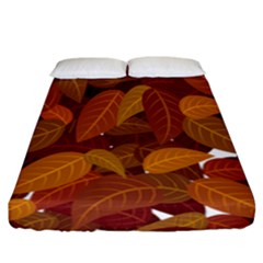 Watercolor Leaves Leaf Orange Fitted Sheet (california King Size)