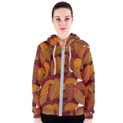 Watercolor Leaves Leaf Orange Women s Zipper Hoodie