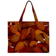 Watercolor Leaves Leaf Orange Zipper Mini Tote Bag