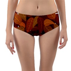 Watercolor Leaves Leaf Orange Reversible Mid-waist Bikini Bottoms