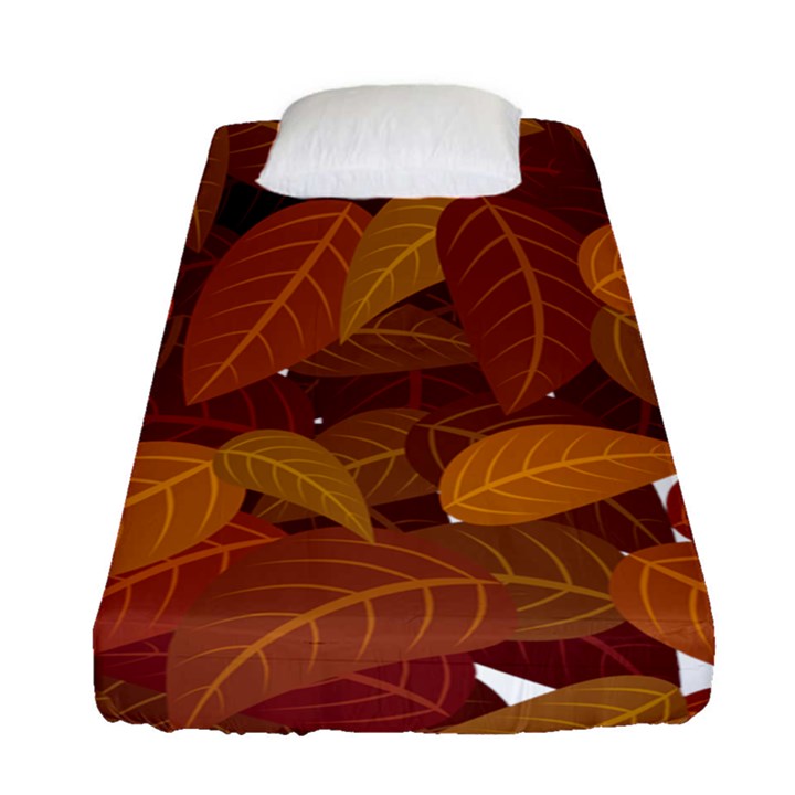 Watercolor Leaves Leaf Orange Fitted Sheet (Single Size)