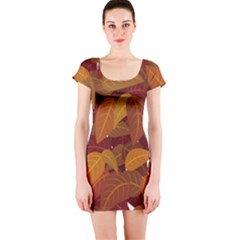 Watercolor Leaves Leaf Orange Short Sleeve Bodycon Dress