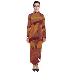 Watercolor Leaves Leaf Orange Turtleneck Maxi Dress