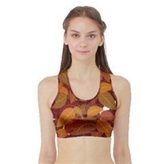 Watercolor Leaves Leaf Orange Sports Bra With Border