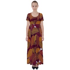 Watercolor Leaves Leaf Orange High Waist Short Sleeve Maxi Dress