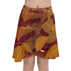 Watercolor Leaves Leaf Orange Chiffon Wrap Front Skirt