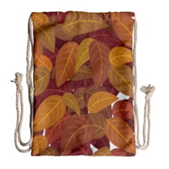 Watercolor Leaves Leaf Orange Drawstring Bag (large)