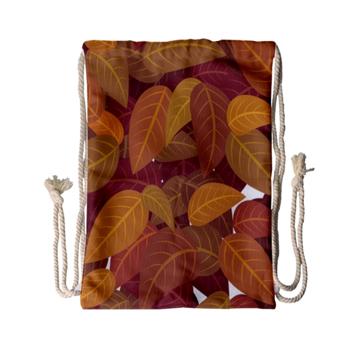 Watercolor Leaves Leaf Orange Drawstring Bag (Small)