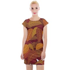 Watercolor Leaves Leaf Orange Cap Sleeve Bodycon Dress