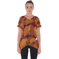 Watercolor Leaves Leaf Orange Cut Out Side Drop Tee