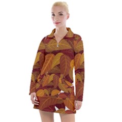 Watercolor Leaves Leaf Orange Women s Long Sleeve Casual Dress