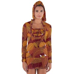 Watercolor Leaves Leaf Orange Long Sleeve Hooded T-shirt