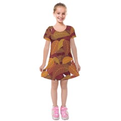 Watercolor Leaves Leaf Orange Kids  Short Sleeve Velvet Dress