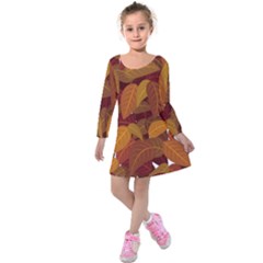 Watercolor Leaves Leaf Orange Kids  Long Sleeve Velvet Dress