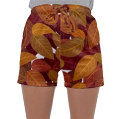 Watercolor Leaves Leaf Orange Sleepwear Shorts