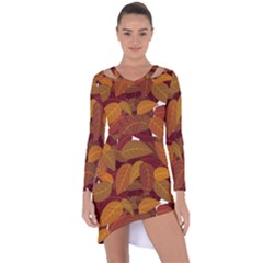 Watercolor Leaves Leaf Orange Asymmetric Cut-out Shift Dress