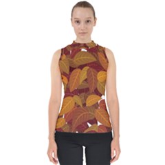 Watercolor Leaves Leaf Orange Mock Neck Shell Top