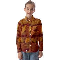 Watercolor Leaves Leaf Orange Kids  Long Sleeve Shirt by Jancukart