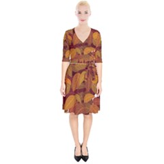 Watercolor Leaves Leaf Orange Wrap Up Cocktail Dress