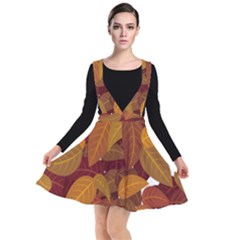 Watercolor Leaves Leaf Orange Plunge Pinafore Dress