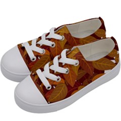 Watercolor Leaves Leaf Orange Kids  Low Top Canvas Sneakers by Jancukart