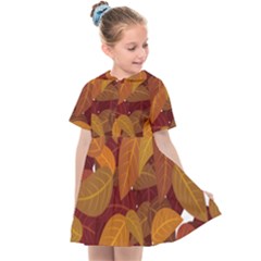 Watercolor Leaves Leaf Orange Kids  Sailor Dress