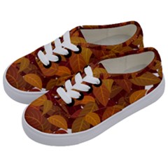 Watercolor Leaves Leaf Orange Kids  Classic Low Top Sneakers by Jancukart