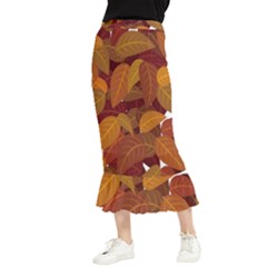 Watercolor Leaves Leaf Orange Maxi Fishtail Chiffon Skirt