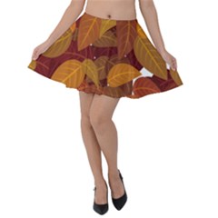 Watercolor Leaves Leaf Orange Velvet Skater Skirt