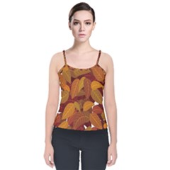 Watercolor Leaves Leaf Orange Velvet Spaghetti Strap Top