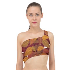 Watercolor Leaves Leaf Orange Spliced Up Bikini Top 