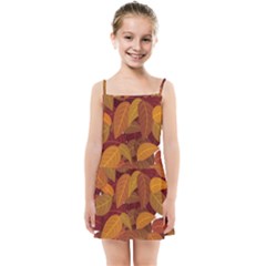 Watercolor Leaves Leaf Orange Kids  Summer Sun Dress