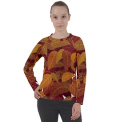 Watercolor Leaves Leaf Orange Women s Long Sleeve Raglan Tee