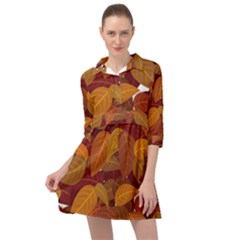 Watercolor Leaves Leaf Orange Mini Skater Shirt Dress