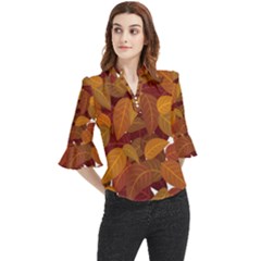 Watercolor Leaves Leaf Orange Loose Horn Sleeve Chiffon Blouse