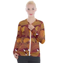 Watercolor Leaves Leaf Orange Casual Zip Up Jacket