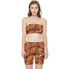 Watercolor Leaves Leaf Orange Stretch Shorts And Tube Top Set