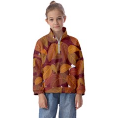 Watercolor Leaves Leaf Orange Kids  Half Zip Hoodie