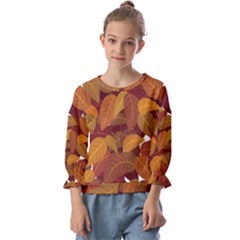 Watercolor Leaves Leaf Orange Kids  Cuff Sleeve Top