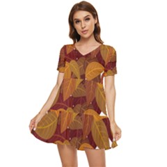 Watercolor Leaves Leaf Orange Tiered Short Sleeve Babydoll Dress by Jancukart